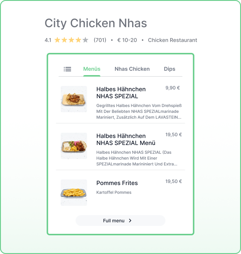 Menu Items in Google Business Profile